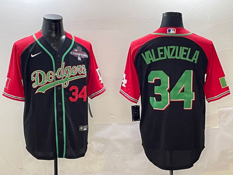 Men Los Angeles Dodgers #34 Valenzuela Black red Fashion 2025 Nike MLB Jersey style 2->los angeles dodgers->MLB Jersey